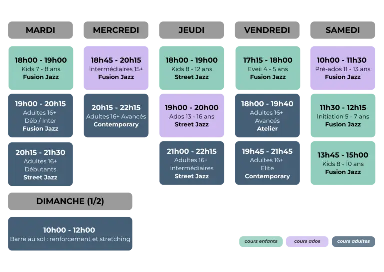Planning cours de danse uni C 2026 2027